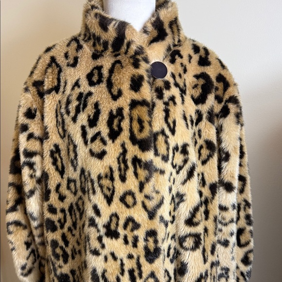 Faux Fur Leopard Print Coat Vintage 80s Large XL - Picture 4 of 9